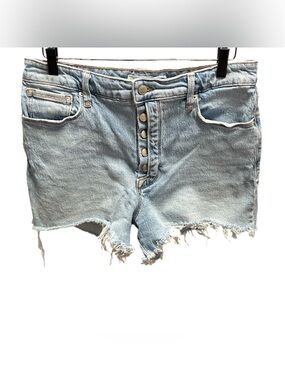 Good American Light Wash Exposed  Button-Front Denim Shorts